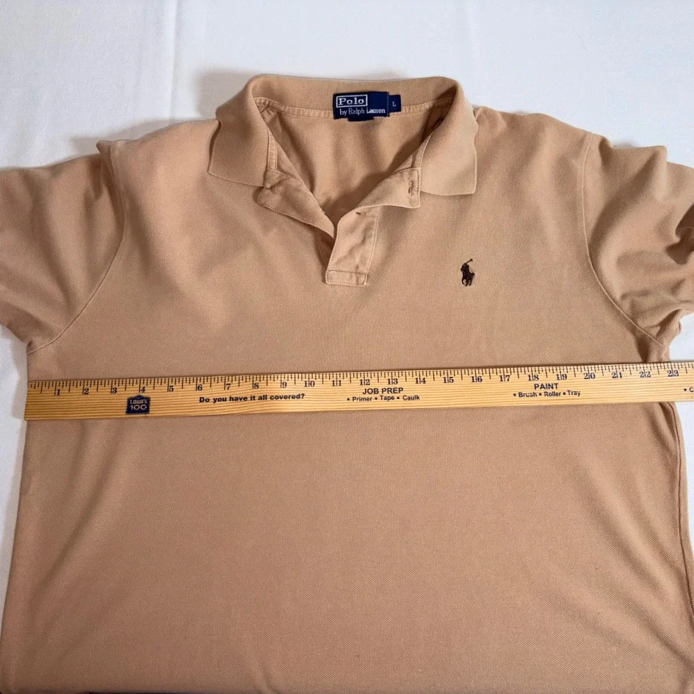 Polo Ralph Lauren Polo Shirt Large Tan Pique Cotton Short Sleeve Logo biw pony